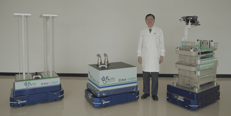 Three new helper robots at the Hsinchu National Taiwan University Hospital